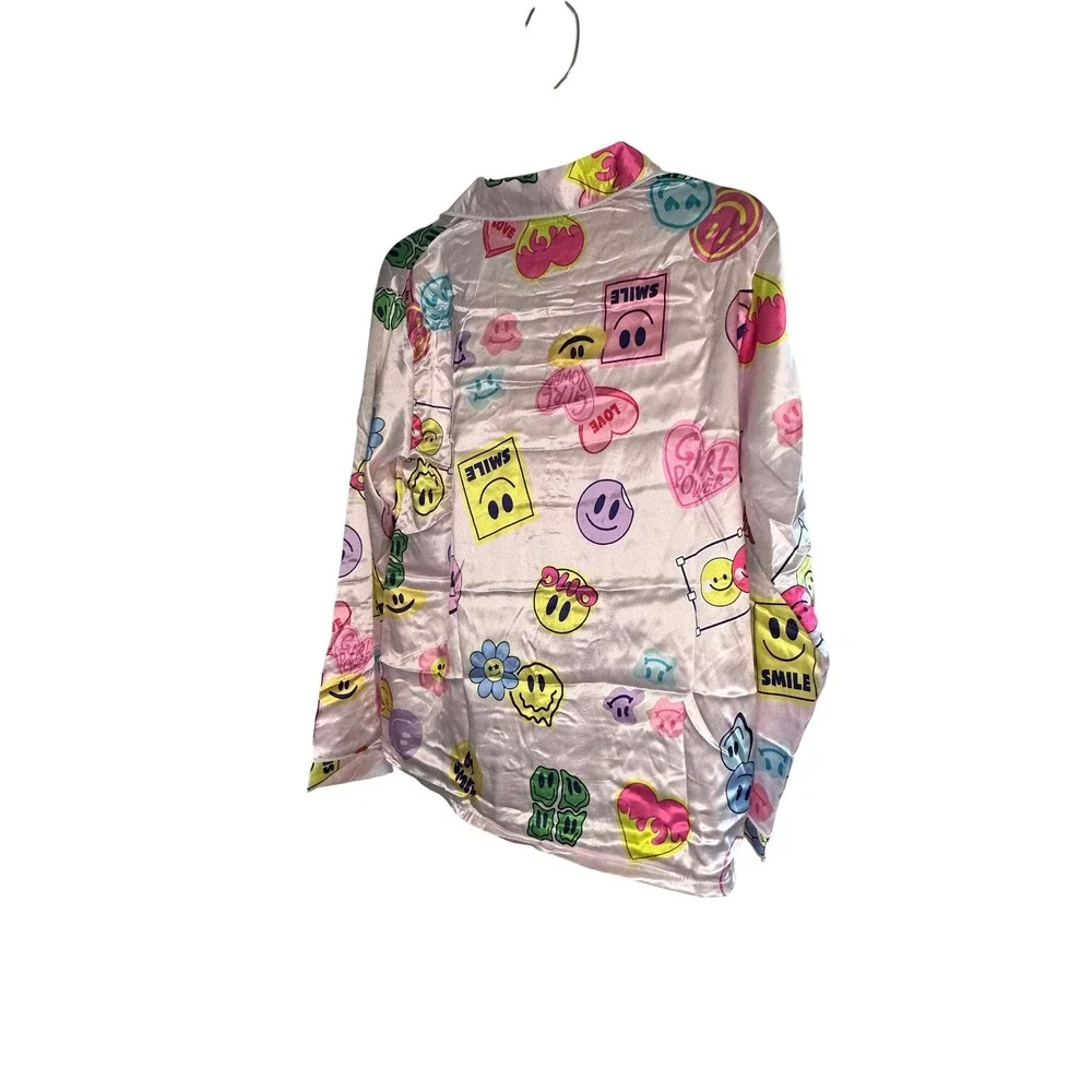 Beezizac Kids Pajama Set Long Sleeve Pants Smiley‎ Face Love Print Size 14